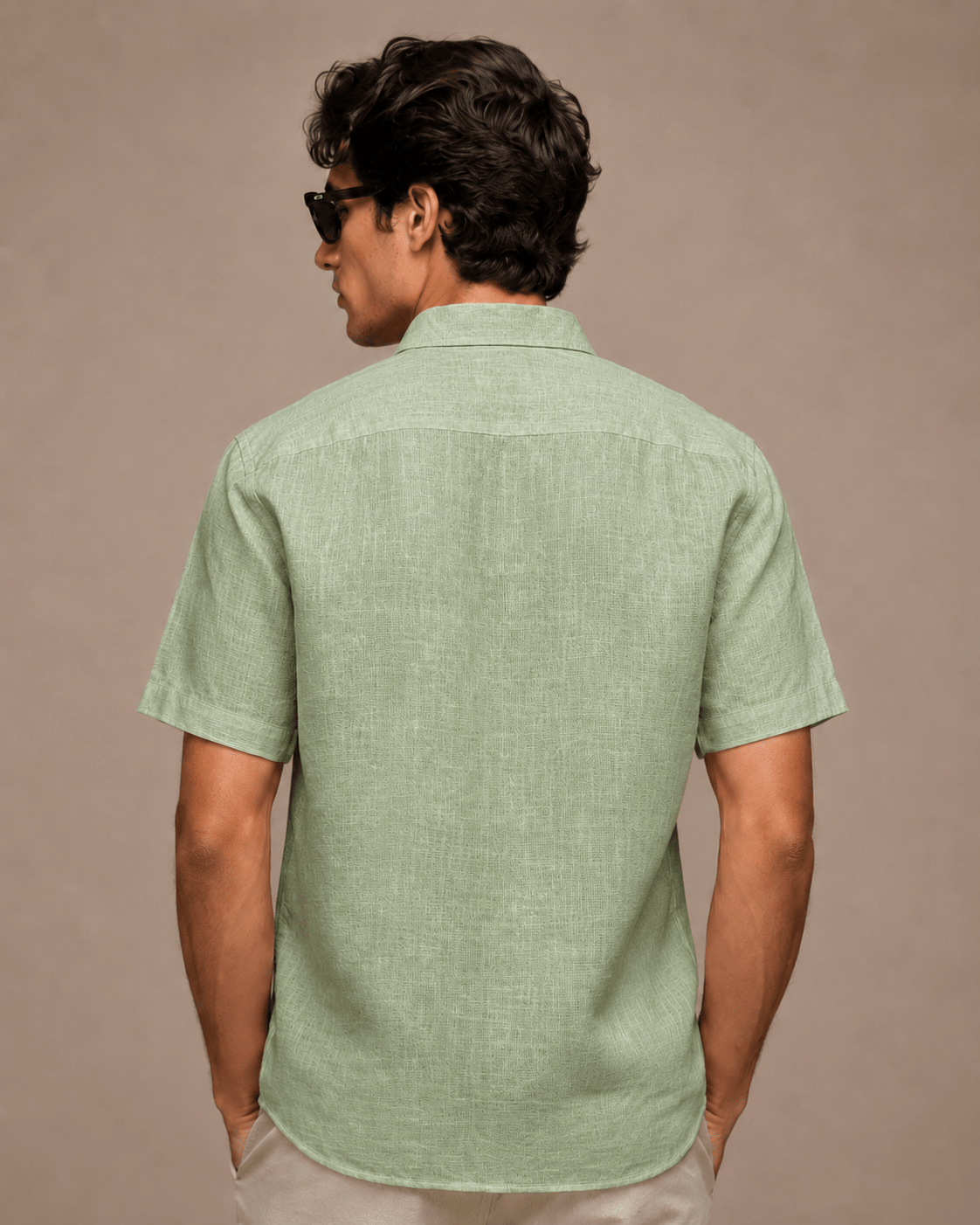 Olive Green Color Linen Formal Half Sleeves Shirt For Men - Punekar Cotton