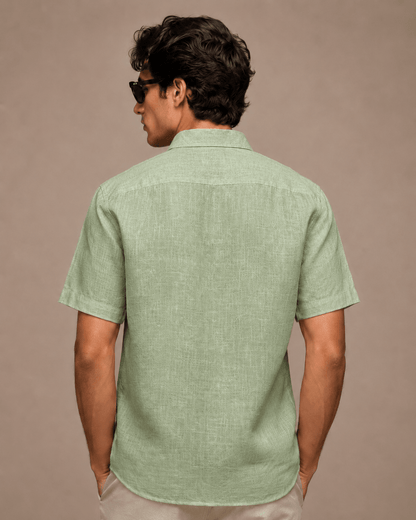 Olive Green Color Linen Formal Half Sleeves Shirt For Men - Punekar Cotton