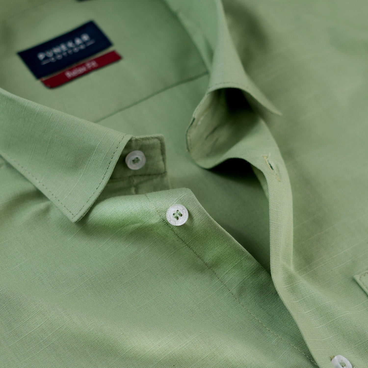 Olive Green Color Solid Pure Cotton For Men - Punekar Cotton