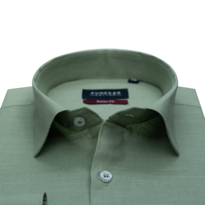 Olive Green Color Solid Pure Cotton For Men - Punekar Cotton