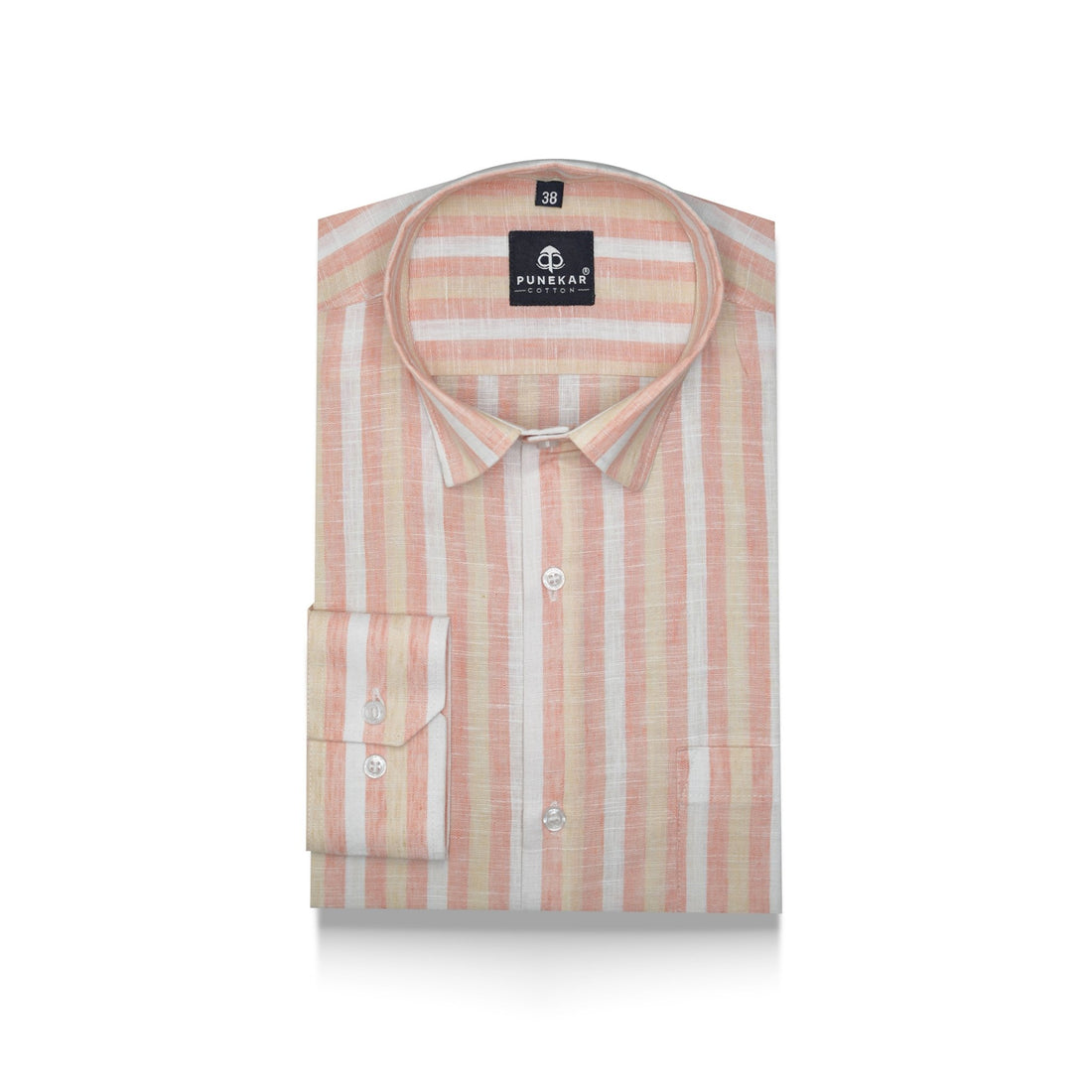 Peach Orange Color Vertical Cotton Stripe Shirt For Men - Punekar Cotton