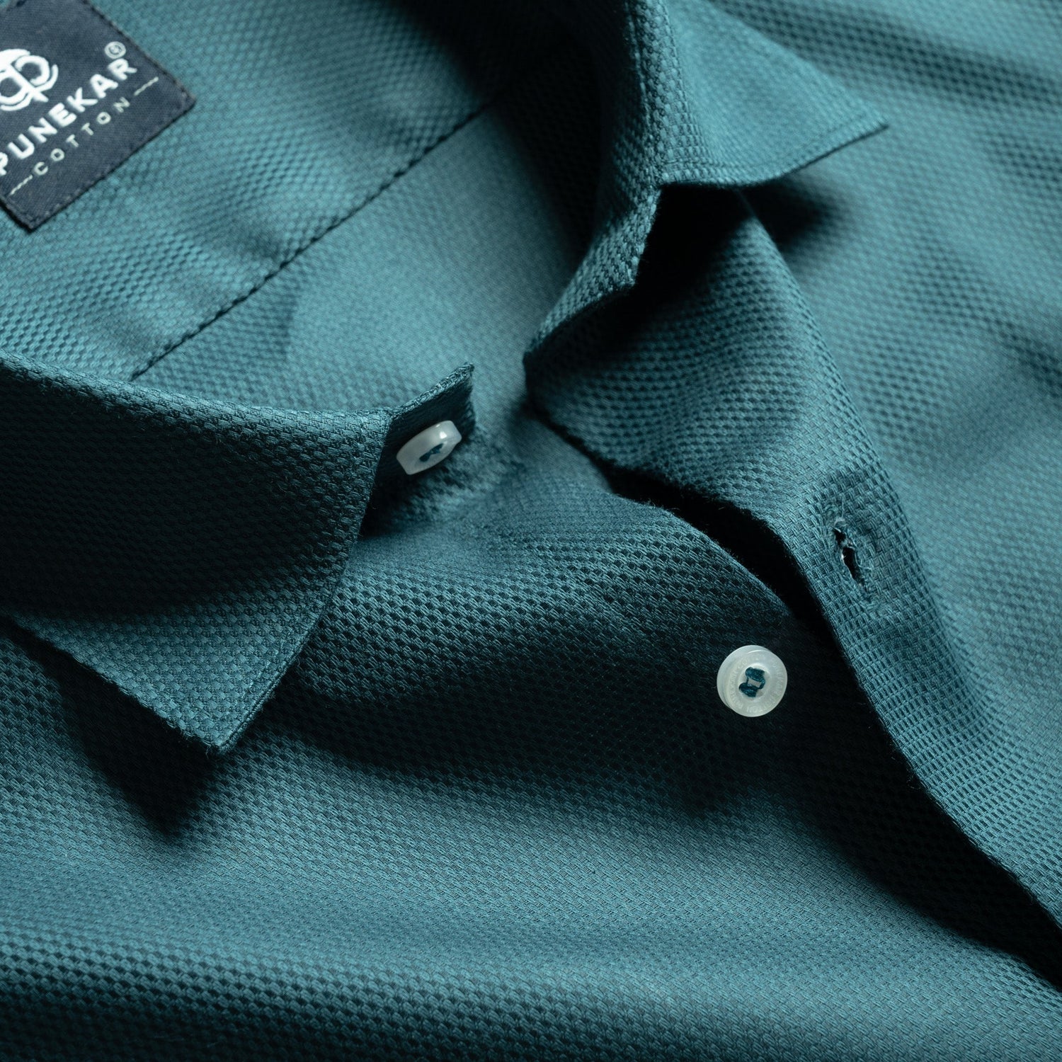 Peacock Blue Softweave Cotton Tencel Textured Shirt For Men - Punekar Cotton