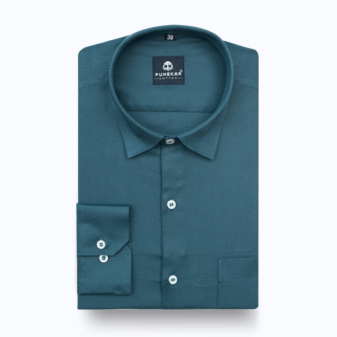 Peacock Blue Softweave Cotton Tencel Textured Shirt For Men - Punekar Cotton