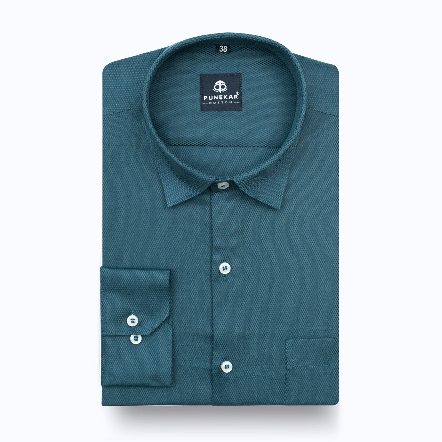 Peacock Blue Softweave Cotton Tencel Textured Shirt For Men - Punekar Cotton