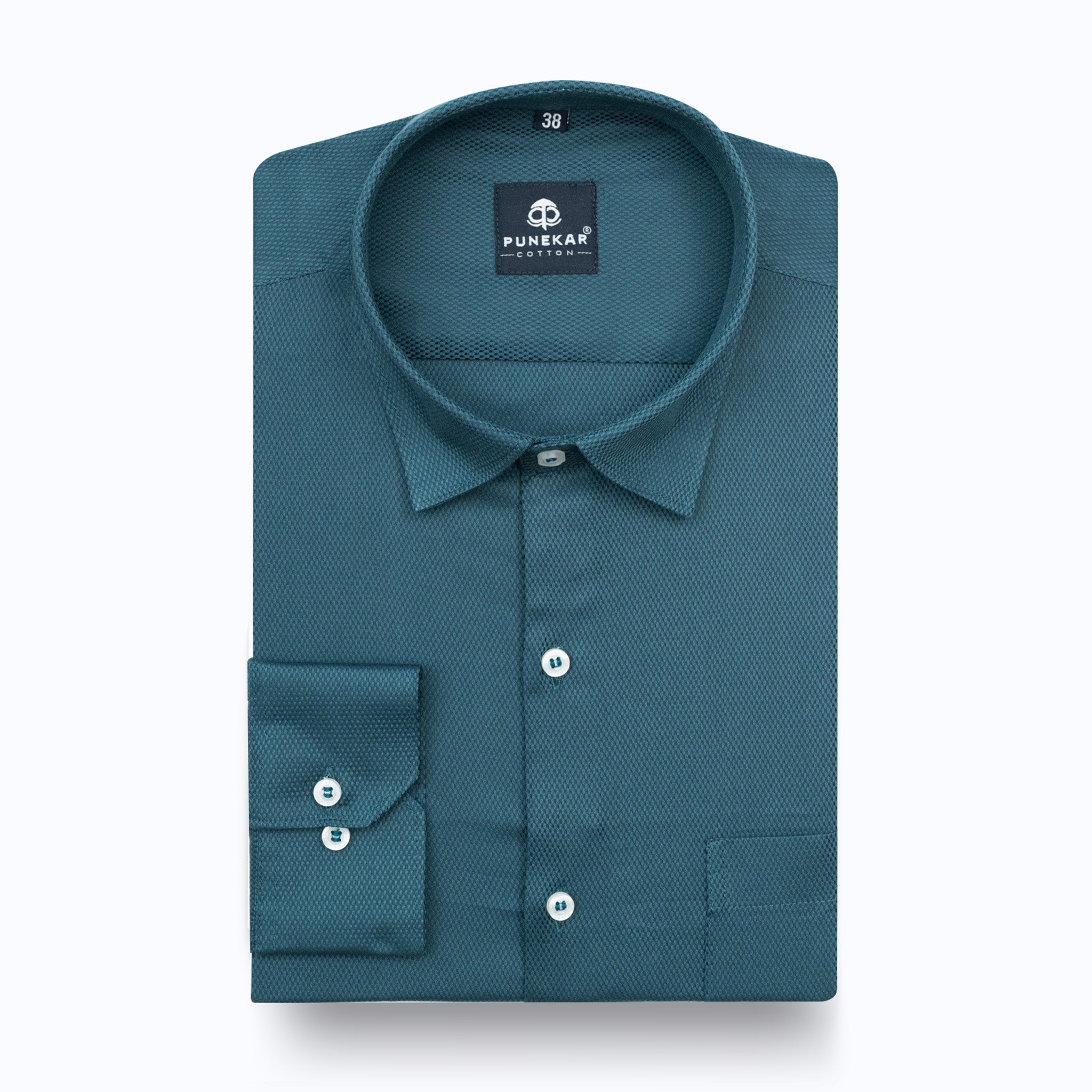 Peacock Blue Softweave Cotton Tencel Textured Shirt For Men - Punekar Cotton