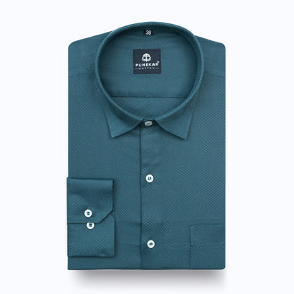Peacock Blue Softweave Cotton Tencel Textured Shirt For Men - Punekar Cotton