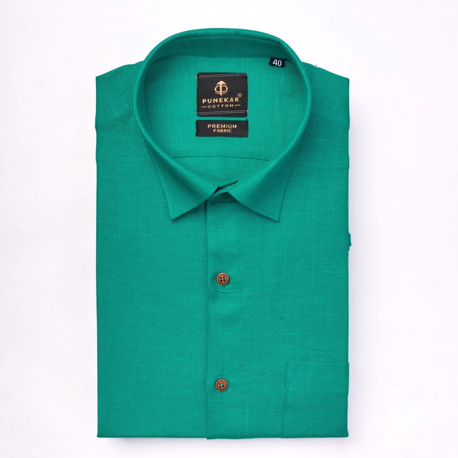 Peacock Green Color Prime Linen Shirt For Men - Punekar Cotton