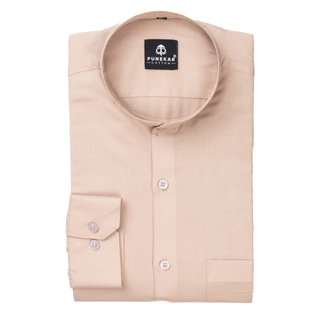 Pink Color Band Collar Solid Shirt For Men - Punekar Cotton