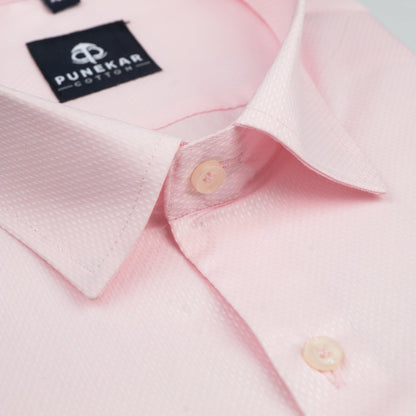 Pink Color Dotted Dobby Cotton Shirt For Men - Punekar Cotton