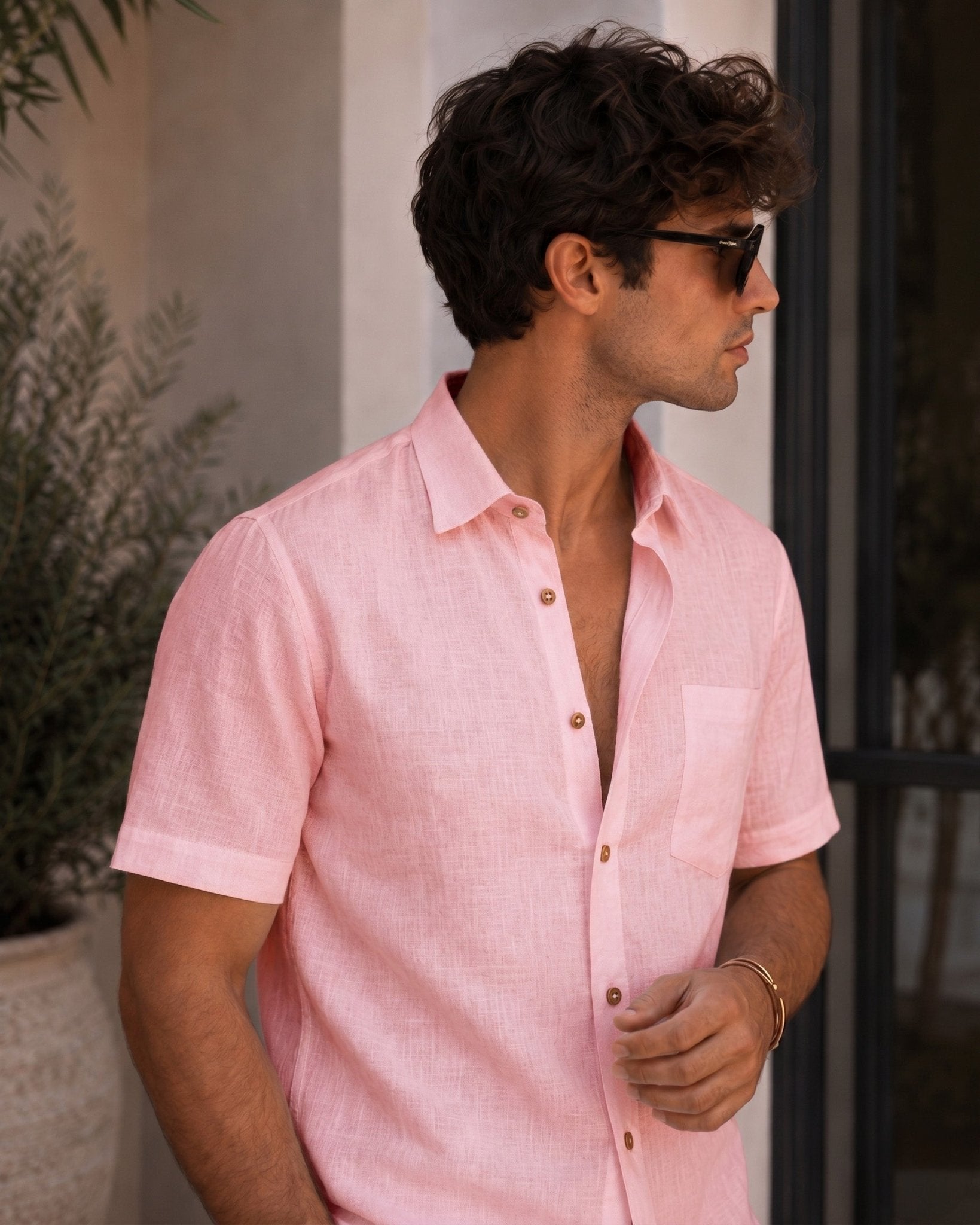 Pink Color Linen Formal Half Sleeves Shirts For Men - Punekar Cotton