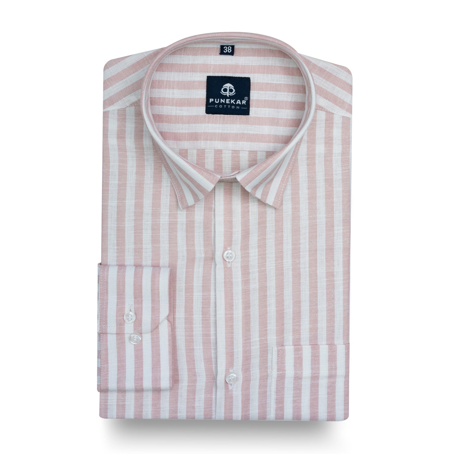 Light Pink Vertical Stripes Cotton Linen Shirt for Men