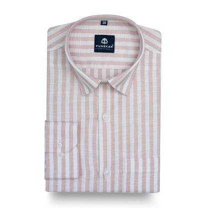 Light Pink Vertical Stripes Cotton Linen Shirt for Men