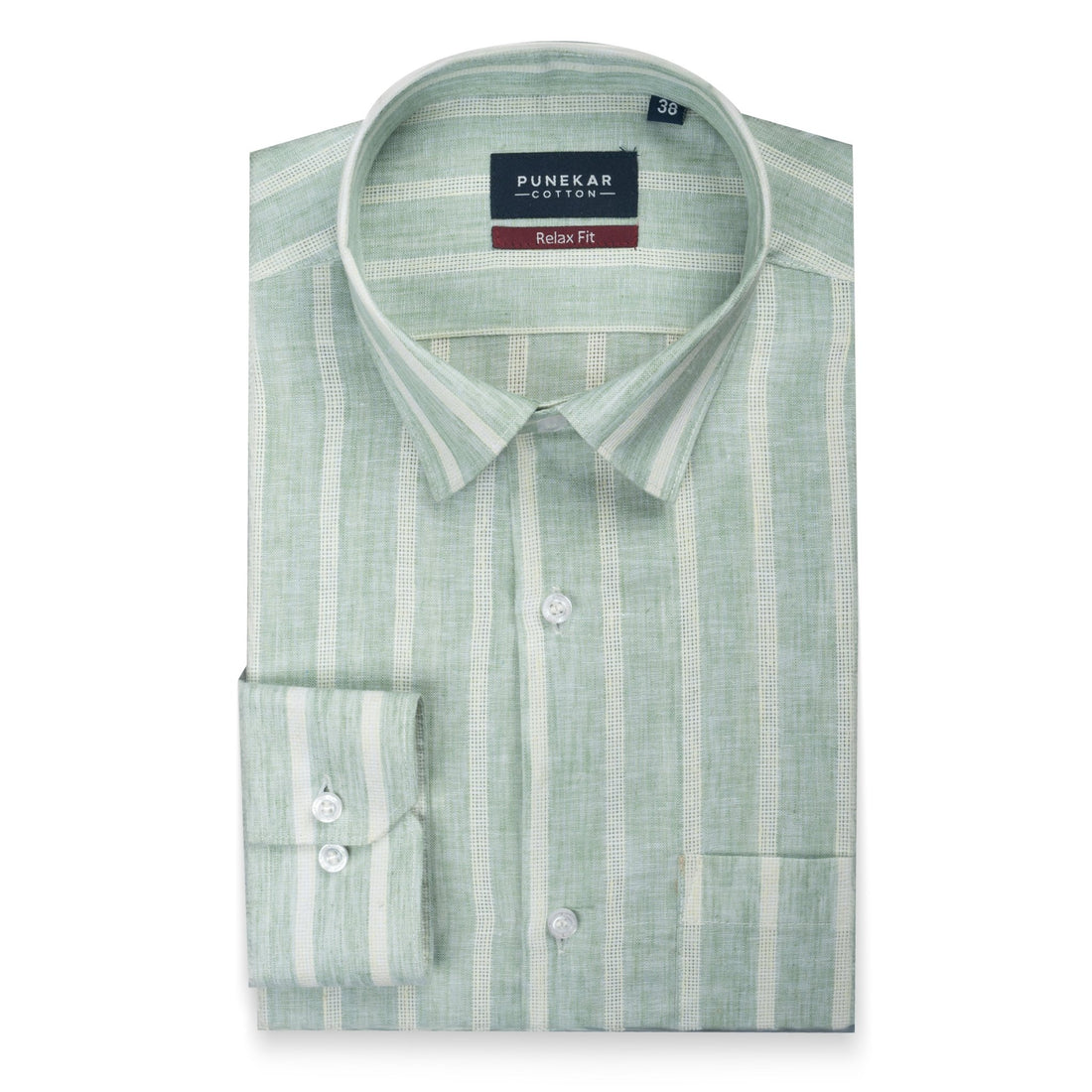 Pista Green Color Bold Stripe Cotton Shirt For Men - Punekar Cotton