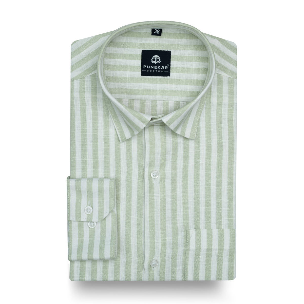 Mint Green Vertical Stripes Cotton Linen Shirt for Men