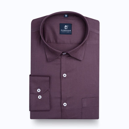 Plum Softweave Cotton Tencel Textured Shirt For Men - Punekar Cotton