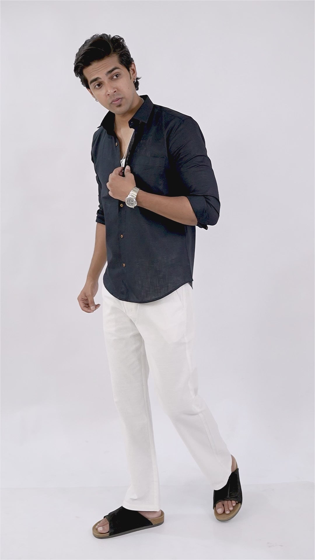 White Everyday Cotton Linen Straight-Fit Pants for Men