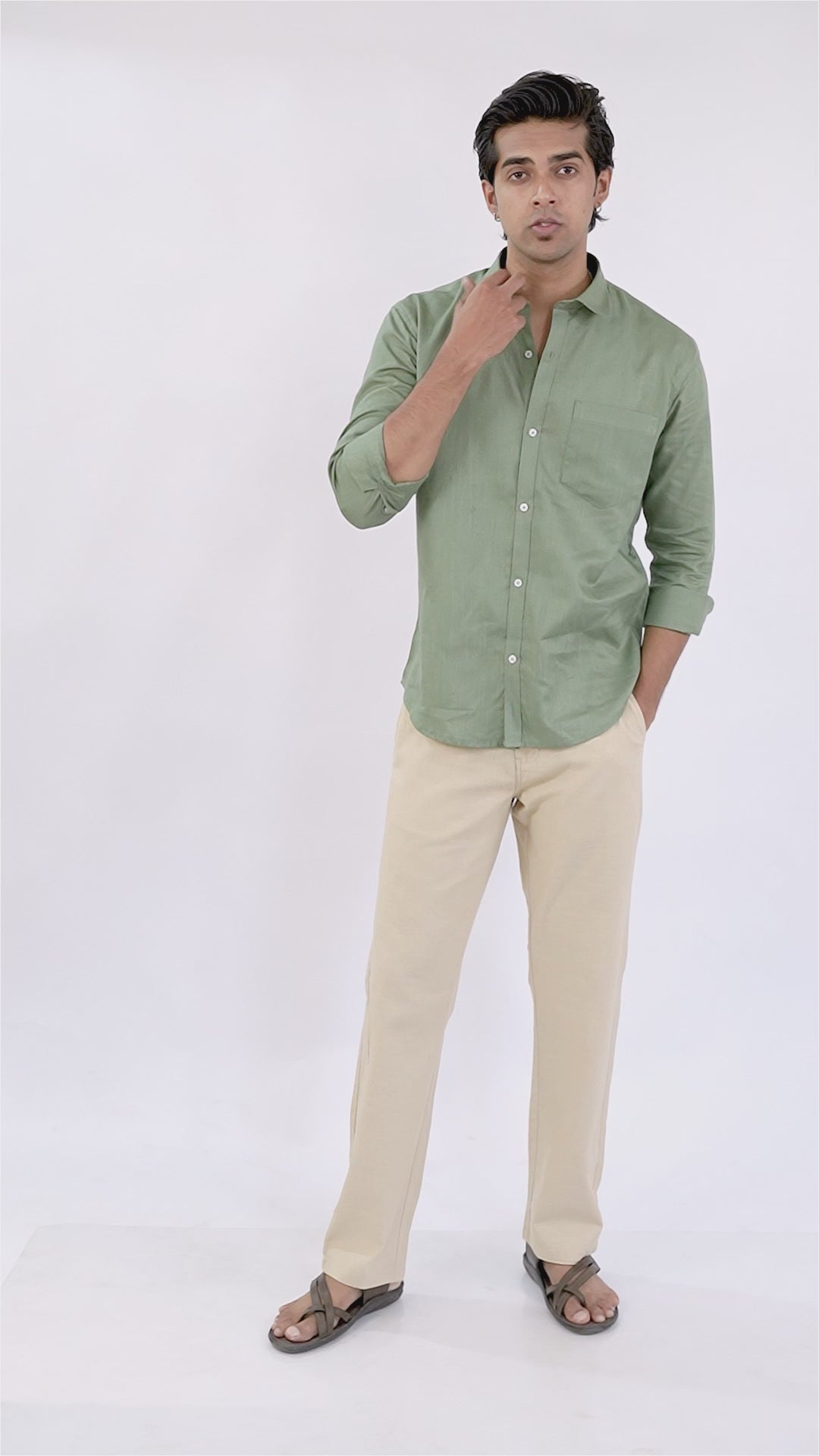Beige Everyday Cotton Linen Straight-Fit Pants for Men