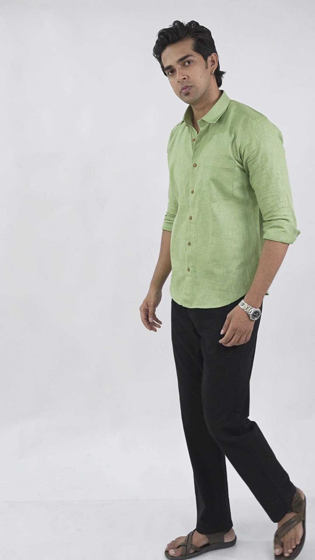 Black Everyday Cotton Linen Straight-Fit Pants for Men