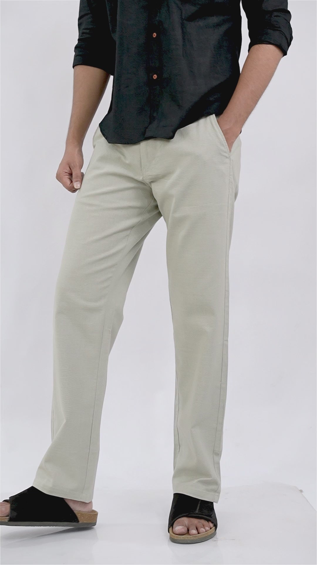 Grey Everyday Cotton Linen Straight-Fit Pants for Men