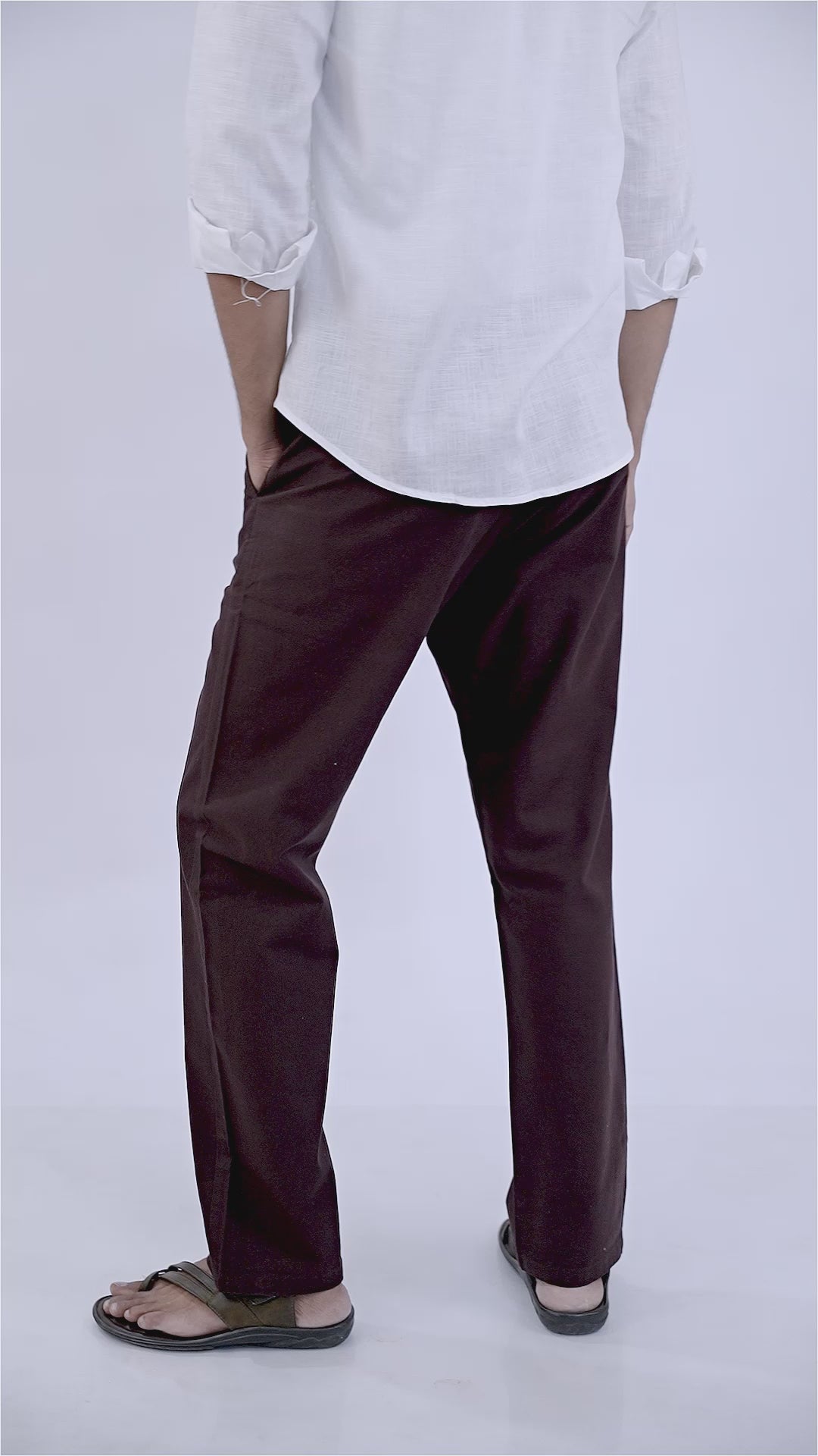 Maroon Everyday Cotton Linen Straight-Fit Pants for Men