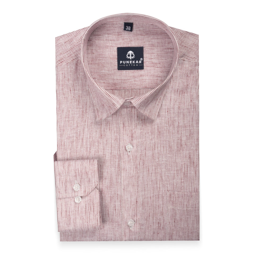 Red Color Hand Woven Cotton Stripe Shirt For Men - Punekar Cotton
