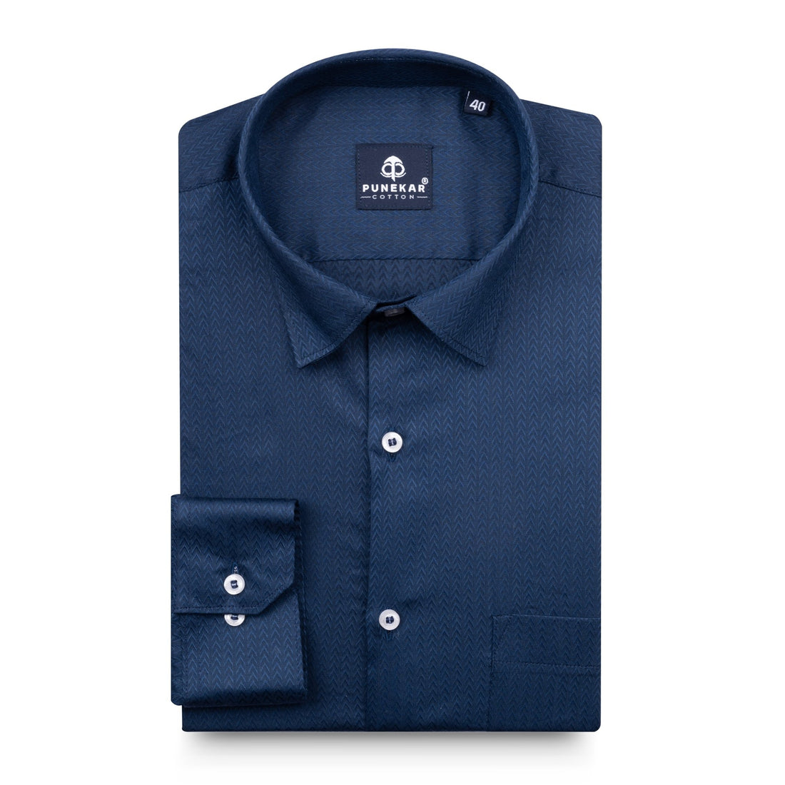 Royal Blue Color Dobby Cotton Satin Shirt For Men - Punekar Cotton