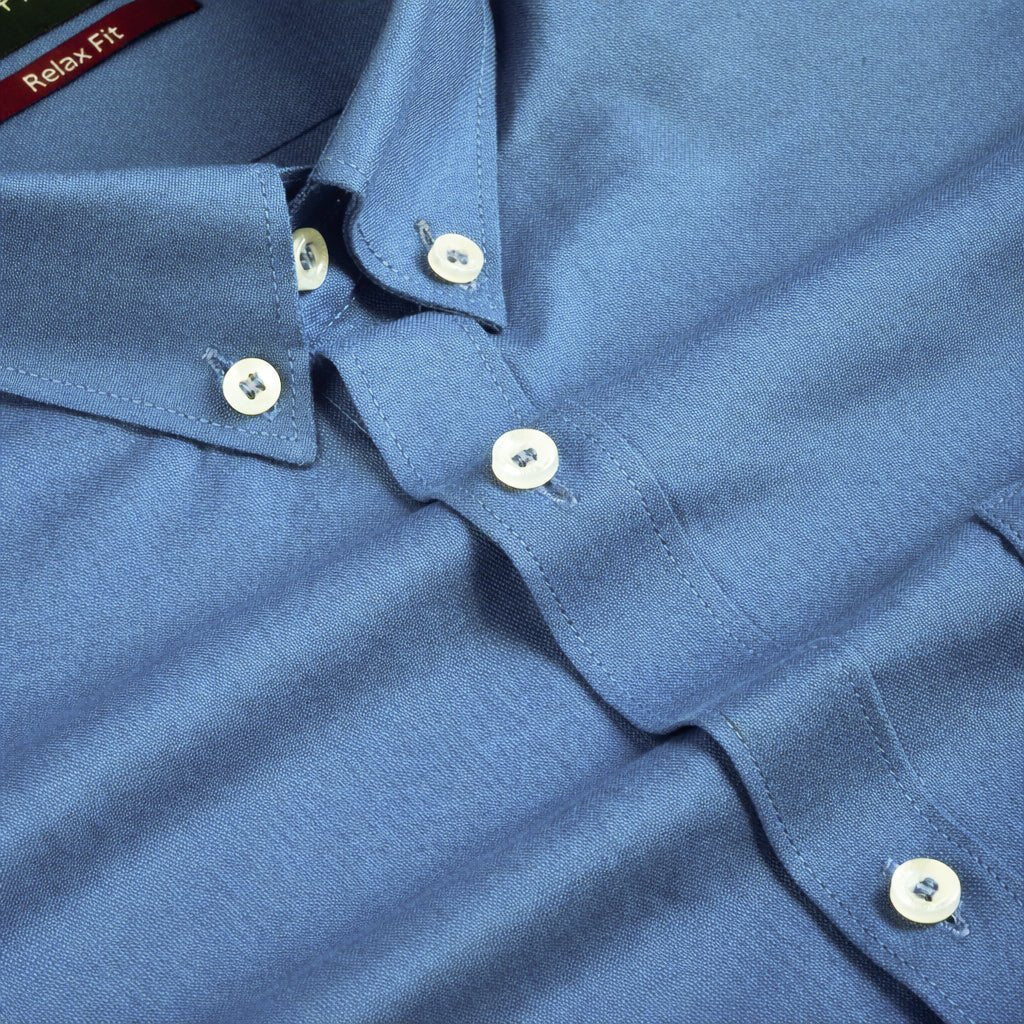 Royal Blue Colour Cotton Oxford Button Down Collar Shirt For Men - Punekar Cotton