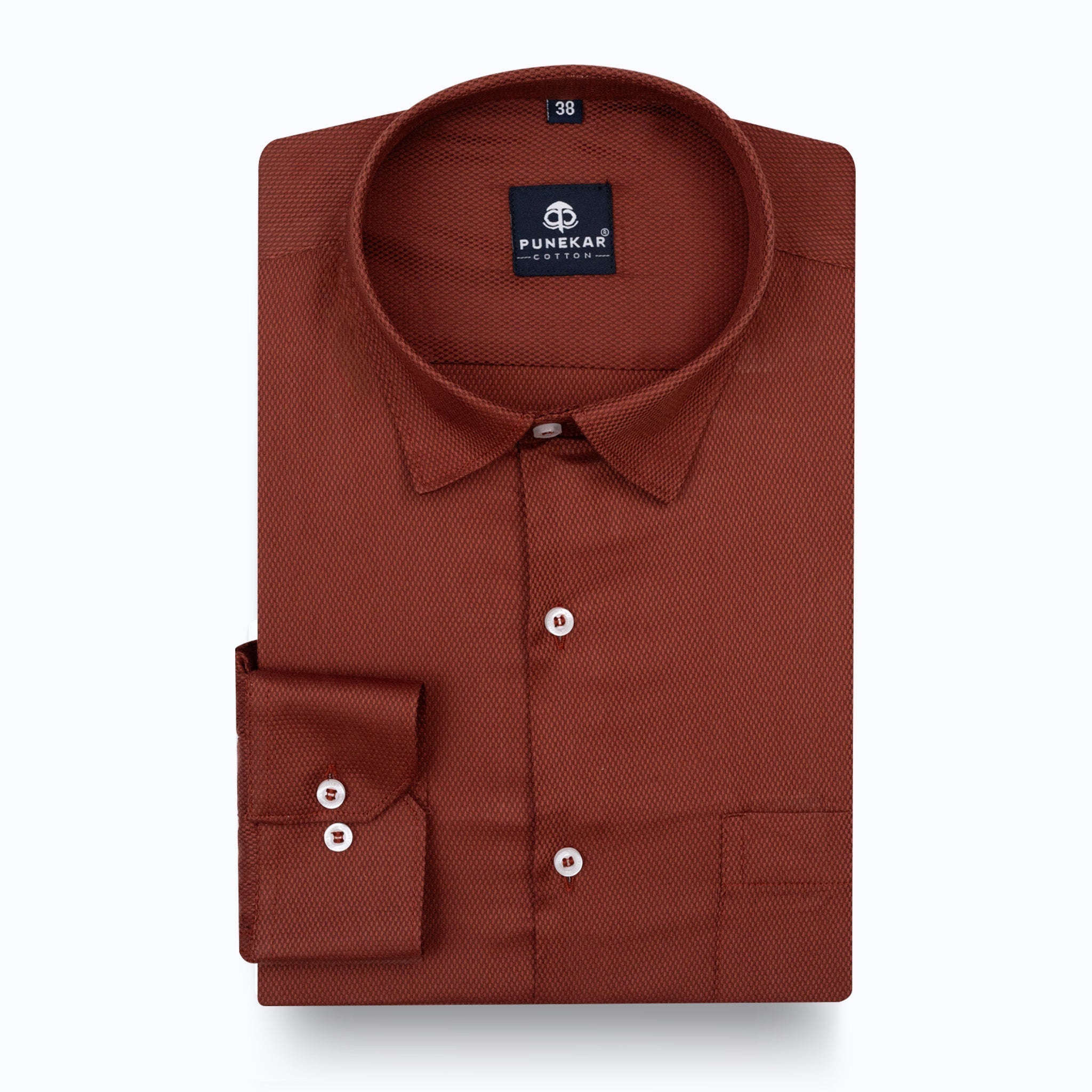 Rustic Red Softweave Cotton Tencel Textured Shirt For Men - Punekar Cotton