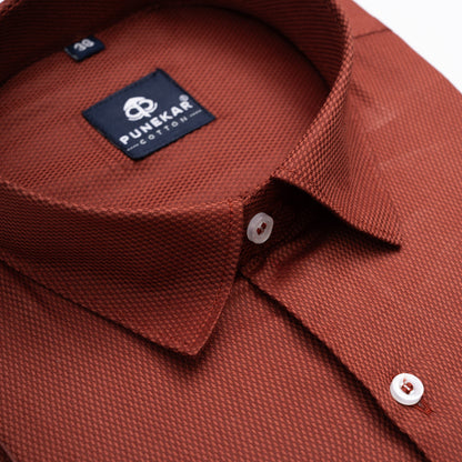 Rustic Red Softweave Cotton Tencel Textured Shirt For Men - Punekar Cotton