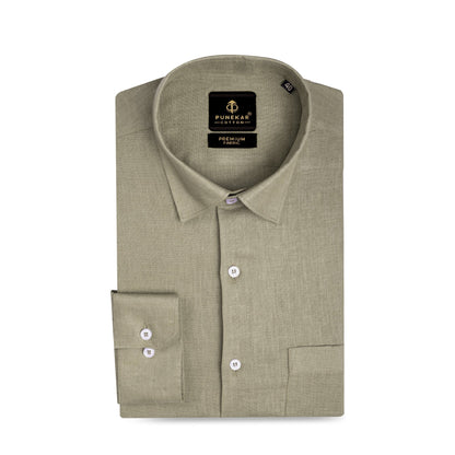 Sage Khaki Color 60Lea Pure Linen Shirt For Men - Punekar Cotton