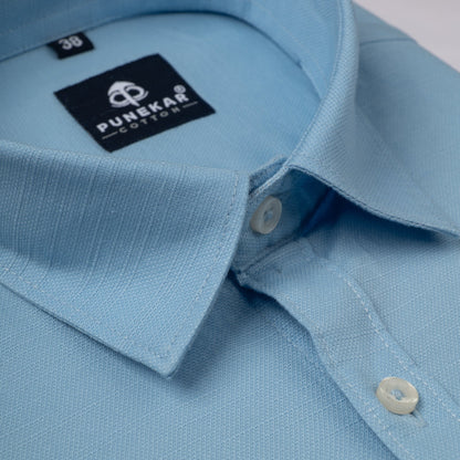 Sky Blue Color Cotton Linen Shirt For Men - Punekar Cotton