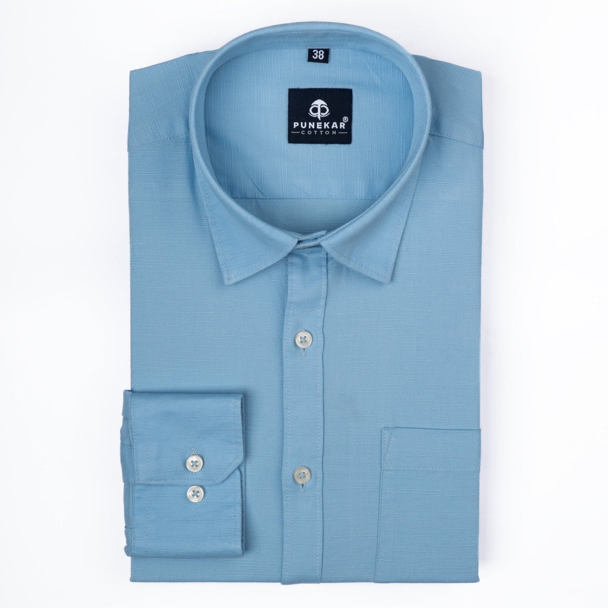 Sky Blue Color Cotton Linen Shirt For Men - Punekar Cotton