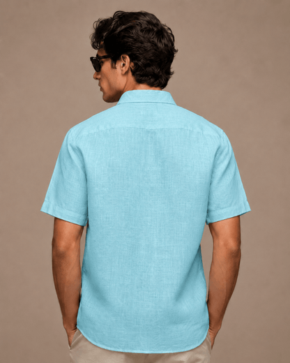 Sky Blue Color Linen Formal Half Sleeves Shirt For Men - Punekar Cotton