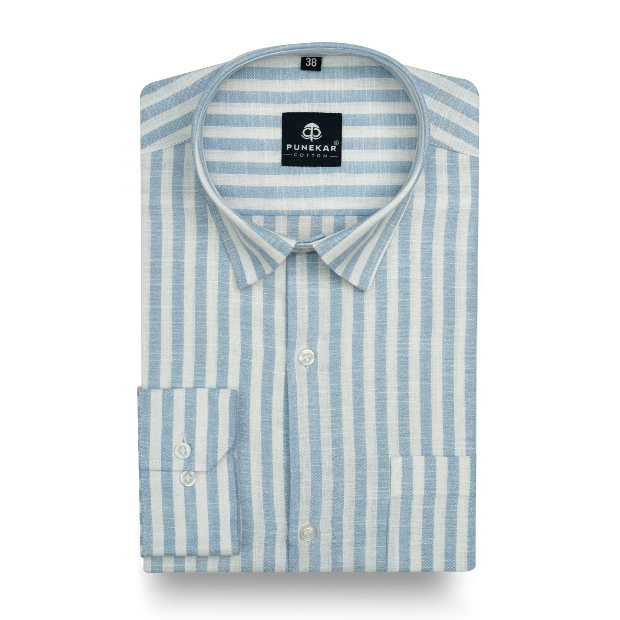Sky Blue Vertical Stripes Cotton Linen Shirt for Men