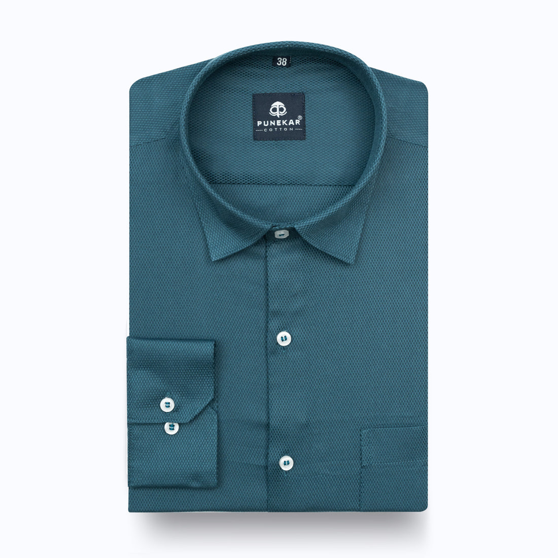 Peacock Blue Softweave Cotton Tencel Textured Shirt For Men