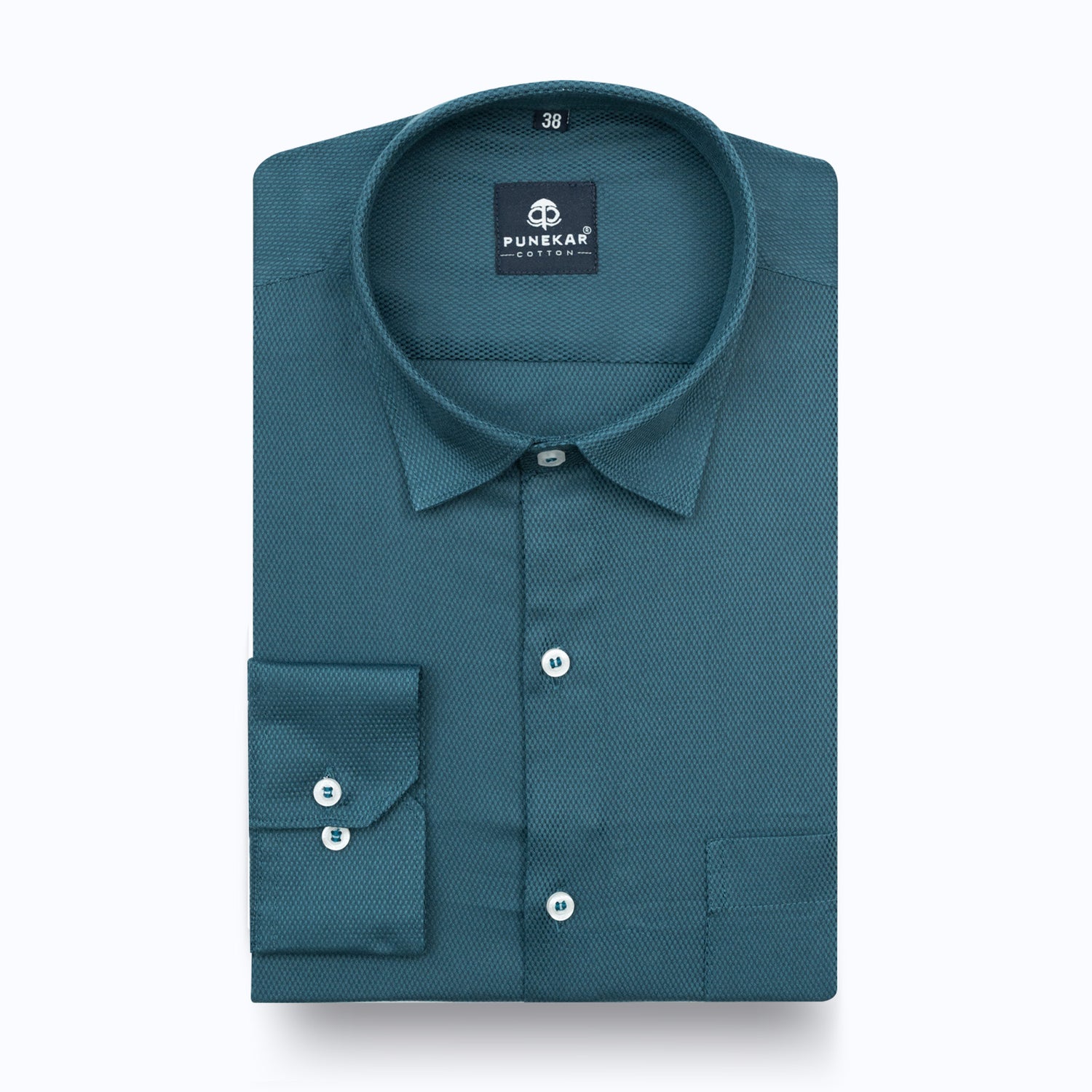 Peacock Blue Softweave Cotton Tencel Textured Shirt For Men