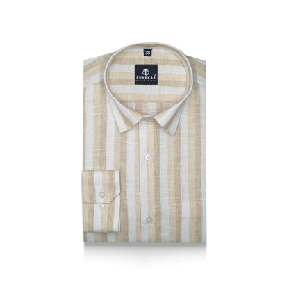 Tan Color Vertical Cotton Stripe Shirt For Men - Punekar Cotton