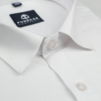 White Color Dotted Dobby Cotton Shirt For Men - Punekar Cotton