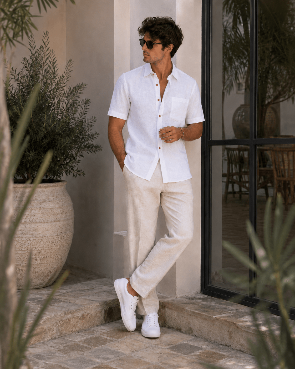 White Color Linen Formal Half Sleeves Shirt For Men - Punekar Cotton