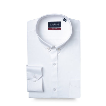 White Colour Cotton Oxford Button Down Collar Shirt For Men - Punekar Cotton