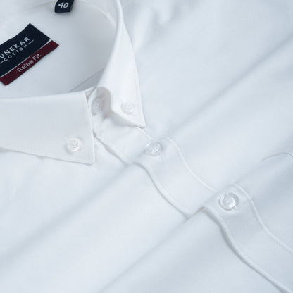 White Colour Cotton Oxford Button Down Collar Shirt For Men - Punekar Cotton