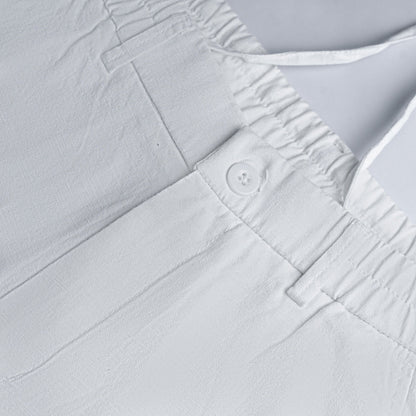 White Everyday Cotton Linen Straight-Fit Pants for Men - Punekar Cotton