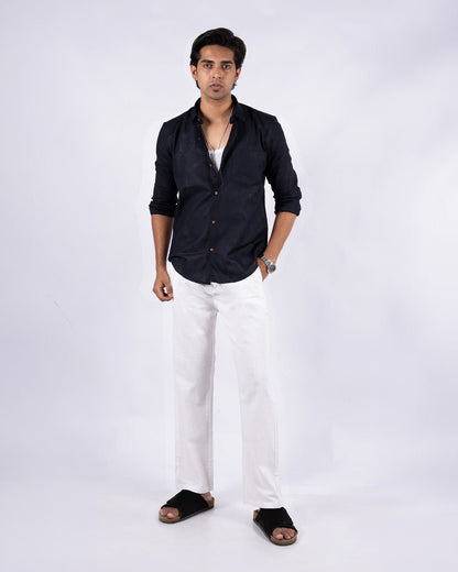 White Everyday Cotton Linen Straight-Fit Pants for Men - Punekar Cotton
