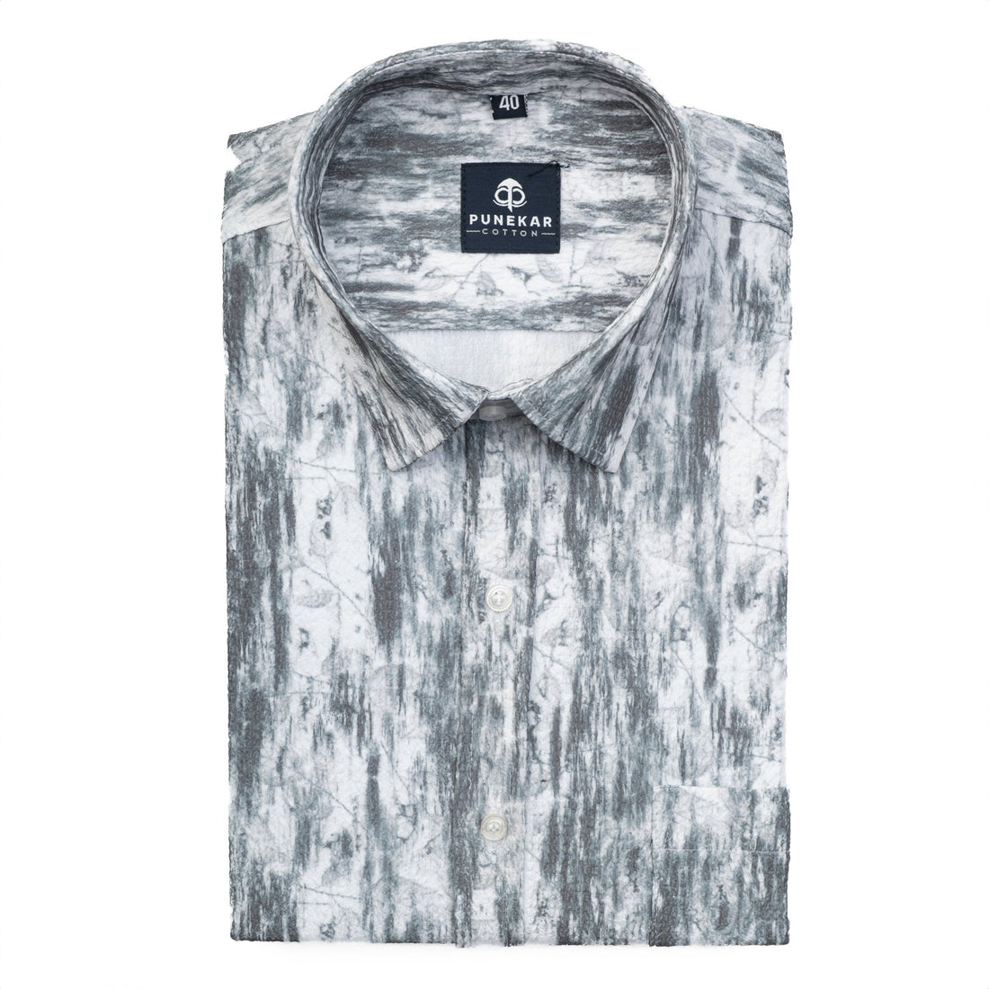 White Greenish Color Leaf Printed Popcorn Shirt For Men - Punekar Cotton