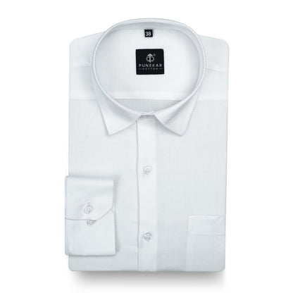 White Softweave Cotton Tencel Textured Shirt For Men - Punekar Cotton