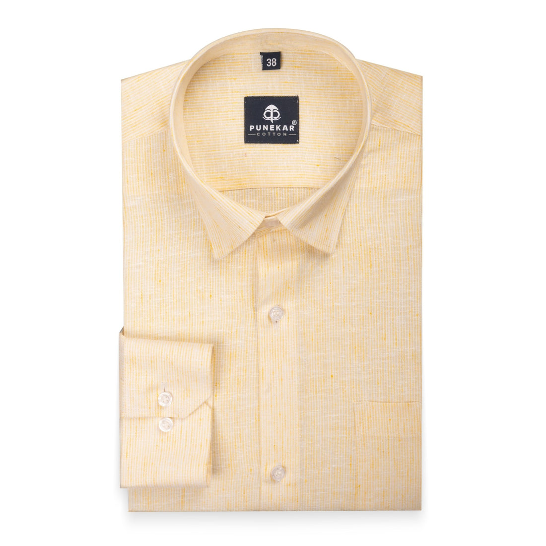 Yellow Color Hand Woven Cotton Stripe Shirt For Men - Punekar Cotton