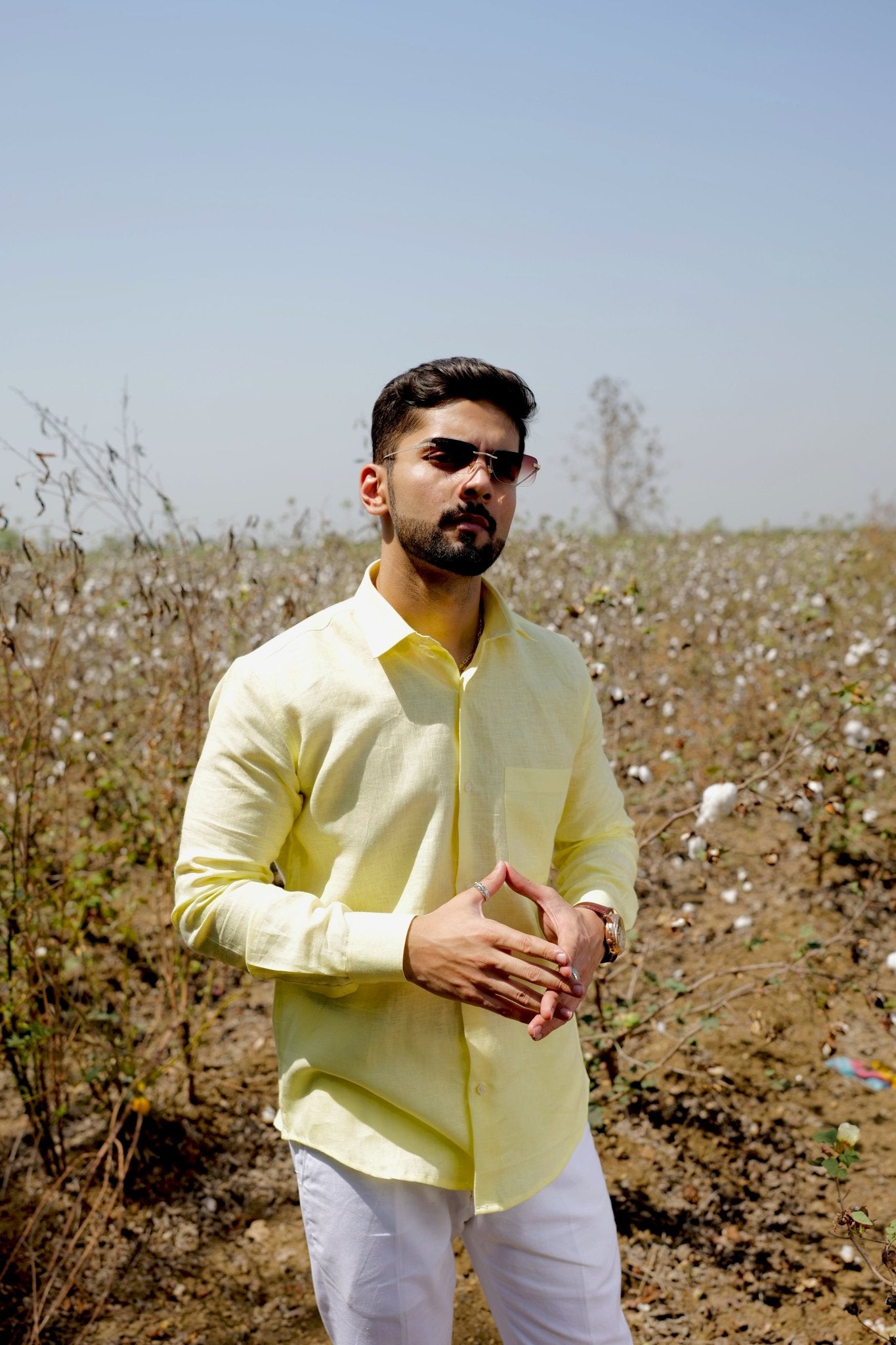 Yellow Color Prime Linen Shirt For Men - Punekar Cotton