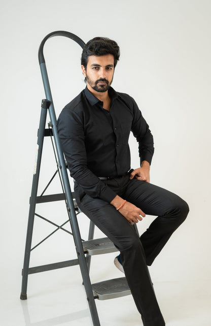 Black Color Twitter Lining Blende Cotton Shirts For Men - Punekar Cotton