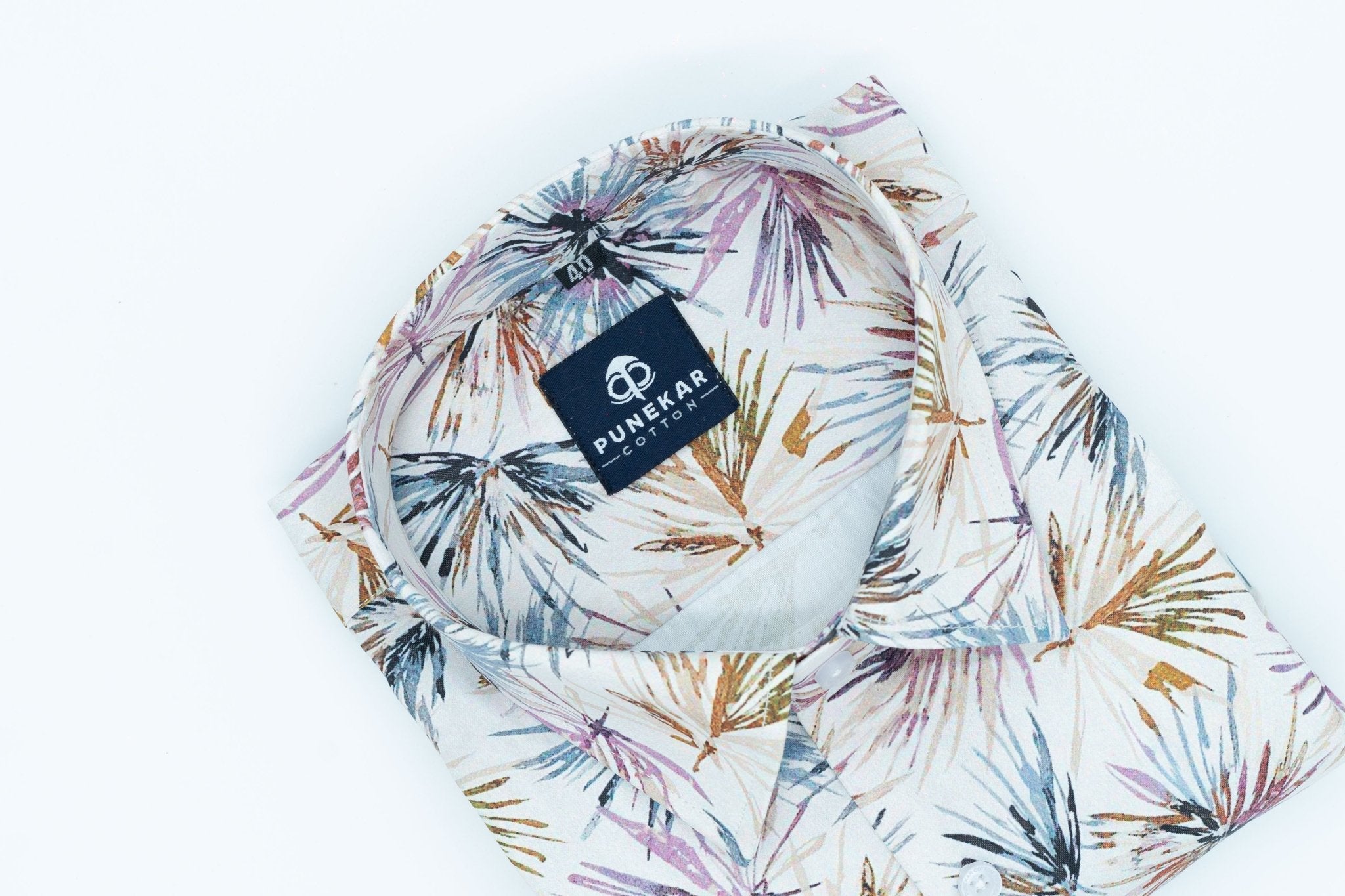 Cream Color Leaf Flower Printed Shirt For Men - Punekar Cotton