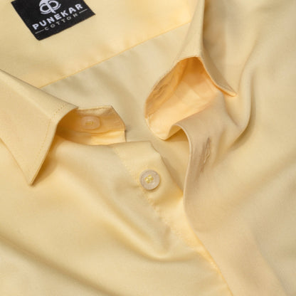 Light Yellow Soft Satin Cotton Shirt For Men - Punekar Cotton